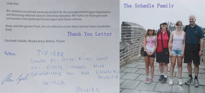 the Schadle Family and their thank you letter