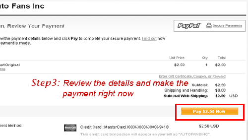 Step 3: Review the details and make the payment right now