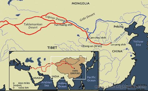 Route  on Ancient Silk Road Map   Ancient China Maps   China Highlights