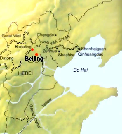 great wall of china on map