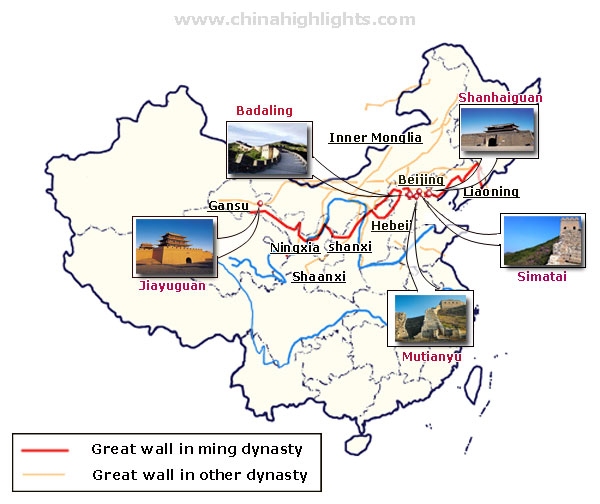 great wall of china map