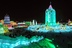 Ice lanterns show during the Harbin Ice Festival