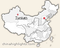 Map of Turpan's location in China