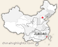 Map of Xiamen's location in China