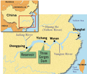 The Map of Yangtze River in China, Yangtze River Map