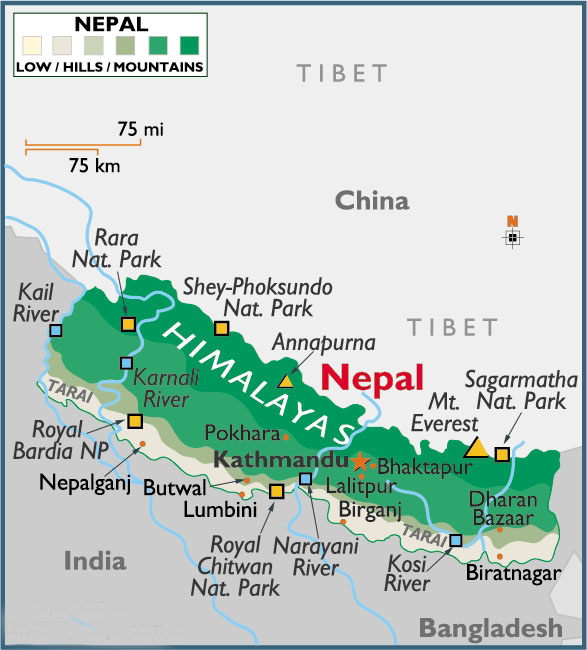 Map of Himalayas in Nepal. Click to enlarge