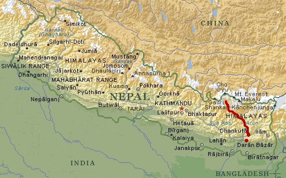 map of nepal with cities. Nepal Regional Map.