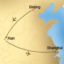 Map of Beijing Xi'an and Shanghai Tour