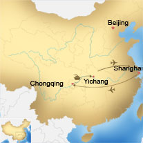 Map of Shanghai, Chongqing, Yangtze and Yichang Tour