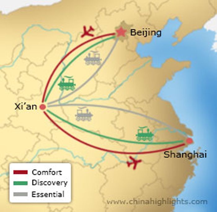 Map of Beijing-Xian-Shanghai