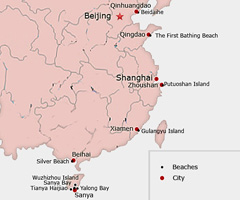 Map of China's major Beaches