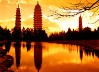 The three pagodas at sunset