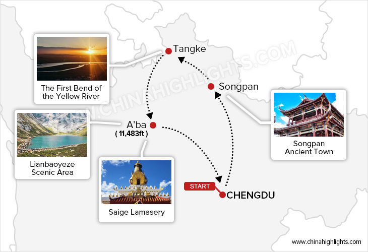 Discover the Mysterious Tibetan Area of Northern Sichuan tour map