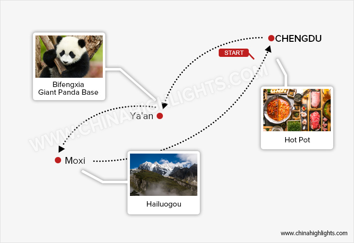 5-Day Chengdu and Hailuogou Tour map