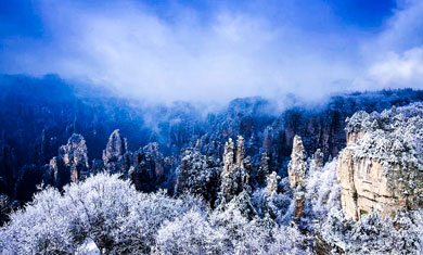snowy mountains in Zhangjiajie